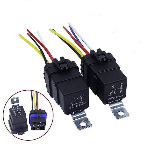 Bil Auto Bilrelé Forseglet Vanntett Integrert Kablet Dc12v 40a 5 Pin 4 Pin Bilrelé + Holder Med Ledninger  [dB} 24V 5Pin