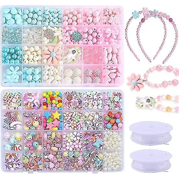 Färgglada pärlor för smyckenstillverkning för barn Halsband Armbandstillverkningssats för flickor Gör-det-självkonst och hantverk [DB]