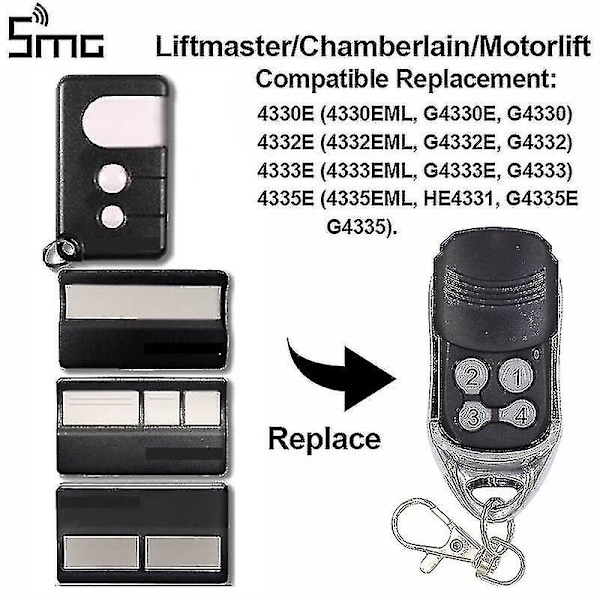 Chamberlain Liftmaster Garageavun Avaimen Kaukosäädin 94335e 1a5639-7 84330eml 84335eml 4335e 4330e 1a5477-3 Rullaava Koodi 433mhz [DB] 4335e etc