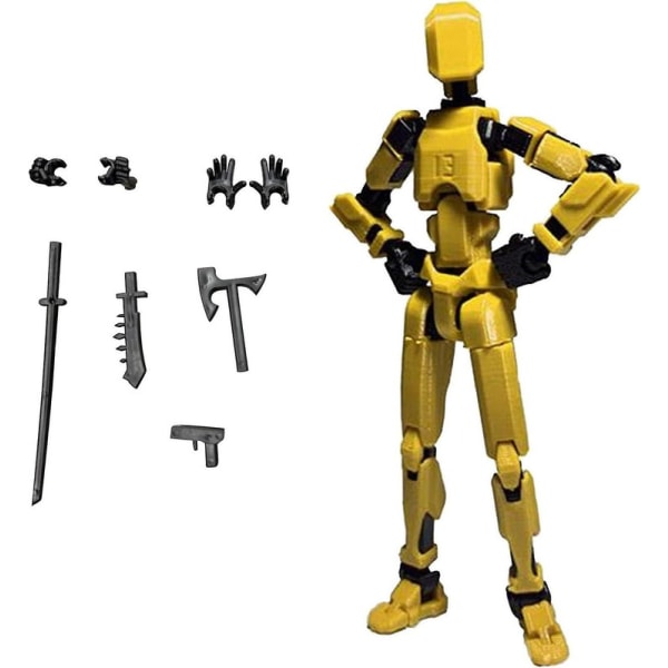 T13 Action Figure, Titan 13 Action Figure med 4 typer våpen og 3 typer hender, T13 3D Printed Multi-Jointed Action Figur Db Yellow-Black