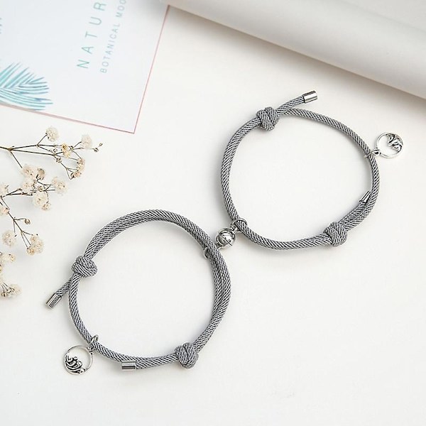 2 st magnetiska armband justerbar pargåva legering par rep flätad armband för par Beige