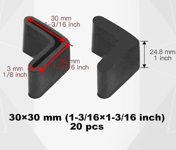 Db 20 stk. 30mm X 30mm L-formede sorte gummifødder til møbler