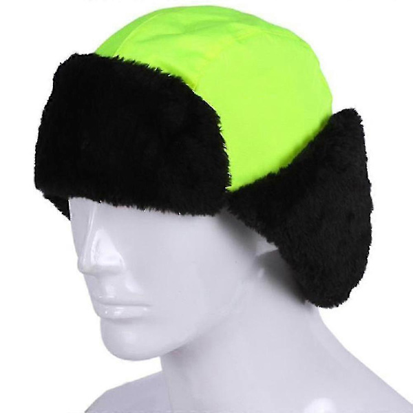 Høj Synlighed Sikkerhedsarbejdshat Vintervarm Øreklapper Fleece Fluffy Hat db Fluorescent Green