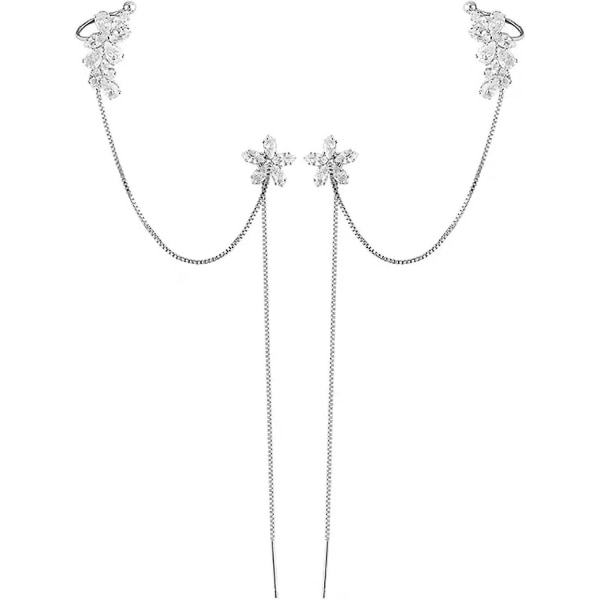 925 sølv dingle øredobber for kvinner kjede tråder hengende øredobber lang dusk