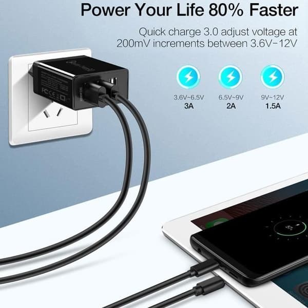 USB-oplader, USB-stik, USB-adapter, 3 USB-porte, Universal QC3.0-oplader, Hurtigoplader, USB-vægoplader[DB]