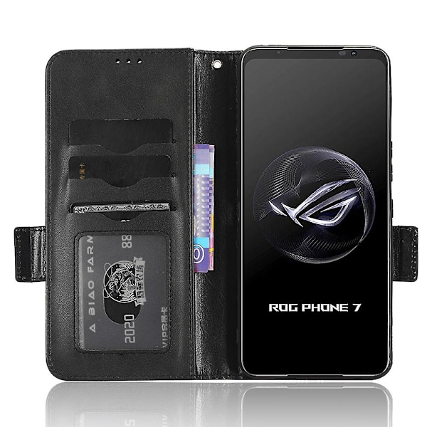 För Asus ROG Phone 7 5G Mobiltelefon Plånboksfodral PU Läder Präglat Triangel Ställ Skydd [DB] Black