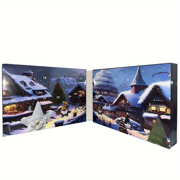 Julekalender i stoff med nissefigurer, 24-dagers nedtelling til jul, julepynt til hjemmet Gift box style