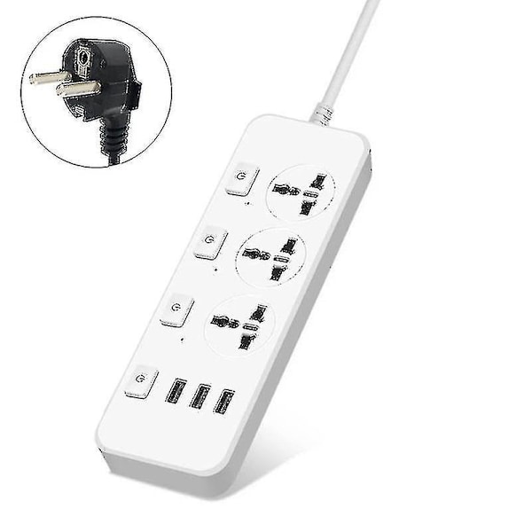 Strømskinne 5v2.1a Overspændingsbeskyttelse Med 3 Stikkontakter & 3 USB-porte [DB]