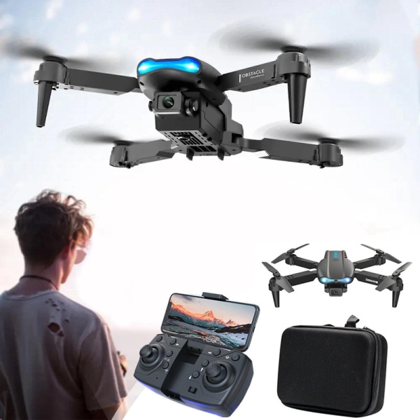 Drone med dobbelt 1080p HD Fpv-kamera Fjernbetjening Legetøj Gaver til drenge Piger med højde Hold hovedløs tilstand Starthastighedsjustering [DB] Black