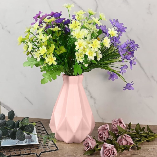 Creative Plastic Vase, Living Room Ornaments,creative Flower Arrangement, Pink Geometric Desktop Decorative Vase Pink(21x14)
