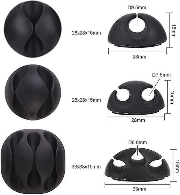 Pakke med kabelclips, kabelstyring og kabelbindere til TV, computer, PC, bærbar, hjem og kontor, sort[DB]