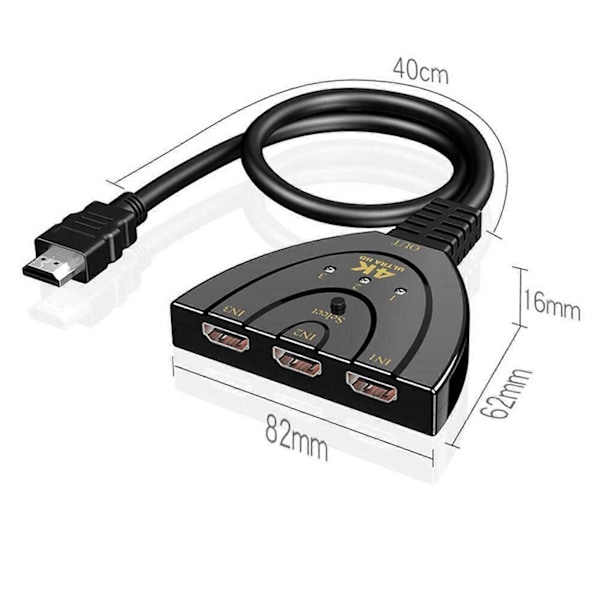 Ny 3 Port HDMI Splitter 1080P/4K HD TV Adapter Kabel 3 IN 1 Ut Ny [db] B