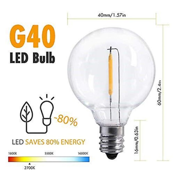 25 Pak G40 Globe LED Pærer E12 Edison Sockel 2200k Varmt Hvid Udskiftningspære [DB]