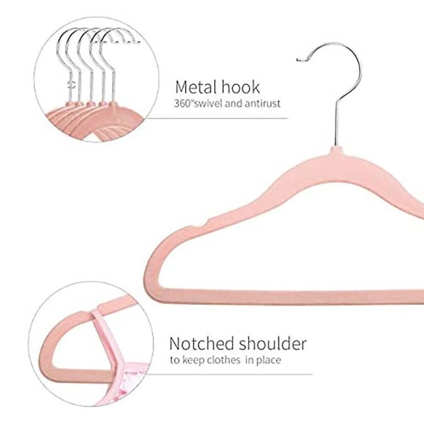 20-pack flockande baby med vridbar krok och axel utan hängare Ultratunn platsbesparande stift [DB] pink