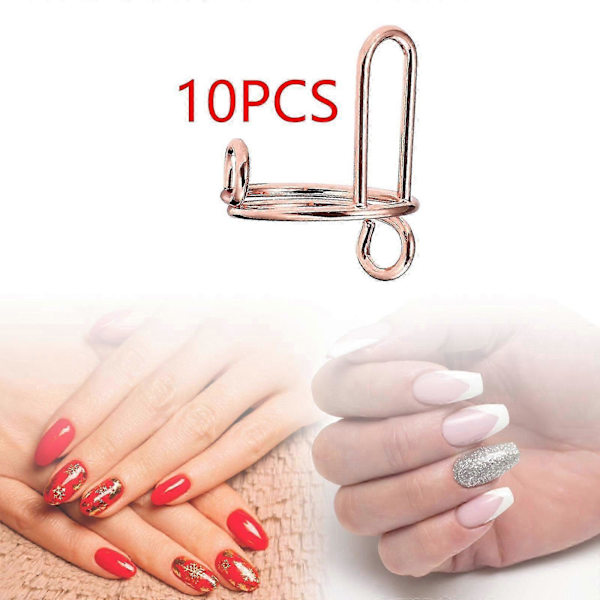 10 kpl Sormenkynsirenkaita, Halal-kynsirengassarja, Irrotettava painettaville kynsille Kynsitaidekoristelu Naisille Lahja Metallityttö Ei liimaa [DB] rose gold