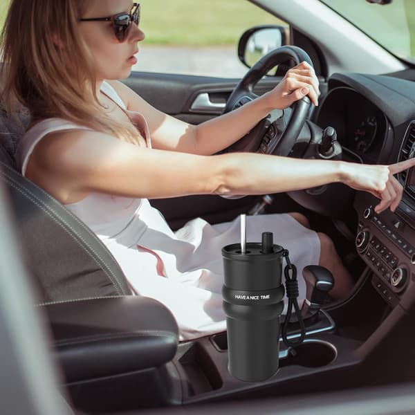 Isolerad bilmugg - 710 ml isolerad kaffemugg med lock och sugrör (DB)