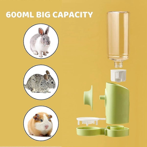 Kaninvannflaske, 600 ml Hengende Automatisk Vanndispenser Med Gravitasjonsflyt For Kanin Chinchilla Marsvin Ilder [Db] Green