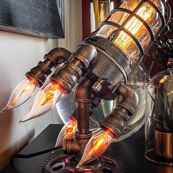 Steampunk Rakettlampe Rakett Rør Flamme Nattelys Gave Hjem Dekorasjon [DB] UK Plug
