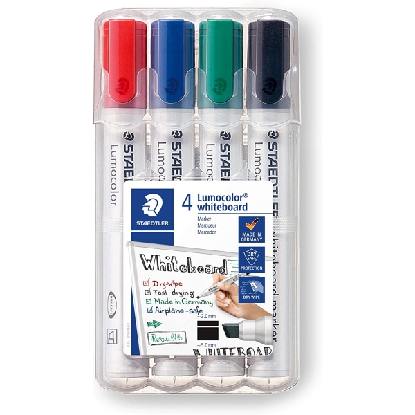 Tavlepenn vannbasert slettbar lærerfarge stor penn med tykt hode (4 farger)
