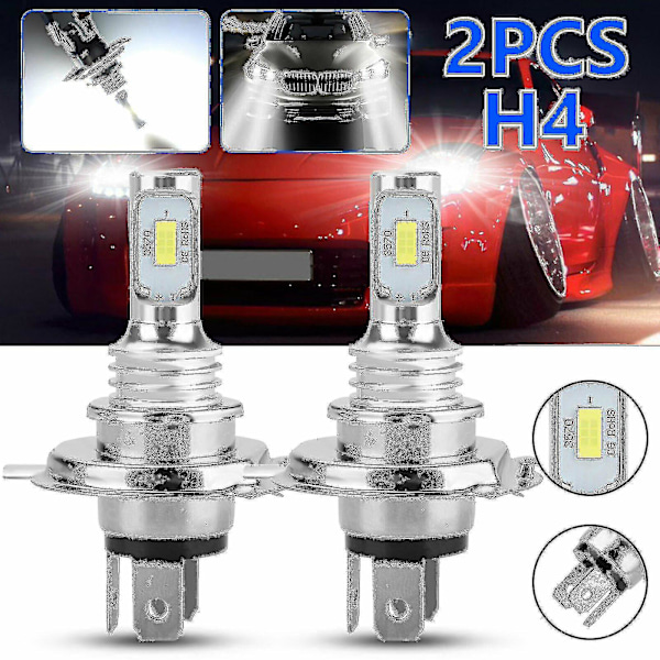 2 x H4 9003 Hb2 6000k Super White Csp Led-ajovalopaketti [DB]