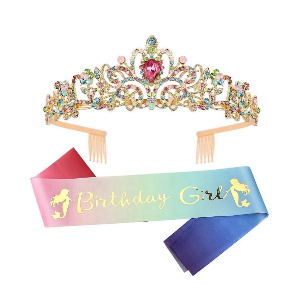 Syntymäpäivätiarat tytöille Syntymäpäiväkruunu Sash Tyttö Prinsessa Syntymäpäiväjuhlakoristeet Lahjat Tyyli