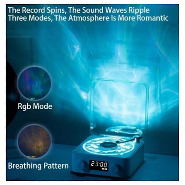 Lumena Lamp Skivspelare, Waves Vinyl Bluetooth-högtalare med 4 lägen justerbar Db Seaweed Green