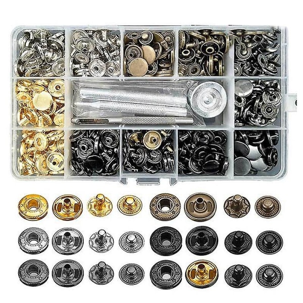 120 sett trykknappverktøysett, metallknapper knapper skinnhåndverk nagler trykknapper, 12,5 mm skinn