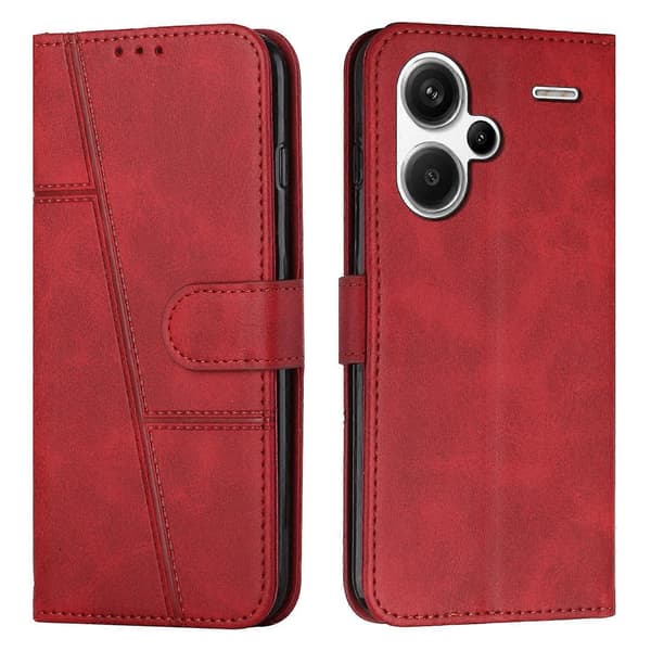 För Xiaomi Redmi Note 13 pro+ Sydd Kalvtextur Spänne Läder Telefonfodral [DB] Red