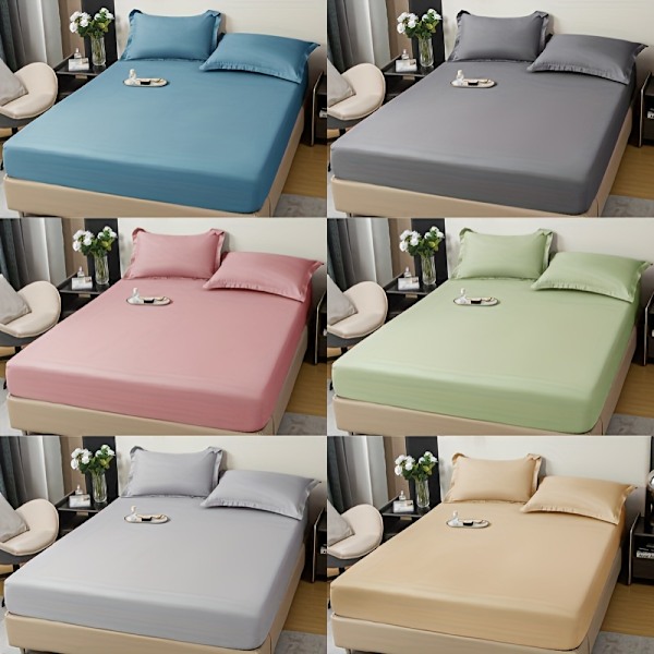 3-delt sengetøysett i ensfarget, mykt, hudvennlig og pustende materiale, for soverom, maskinvaskbart (1*laken + 2*putevar, uten kjerne) [DB] Light Khaki 200cm*220cm