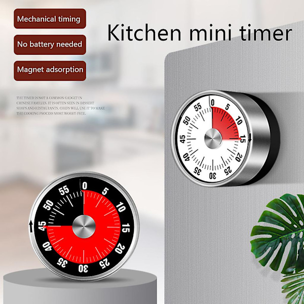 Kjøkkentimer i rustfritt stål med høy lydalarm, magnetisk klokke [DB] White