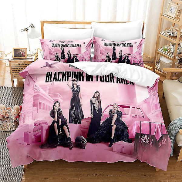 B01 Blackpink 3d-tryckt sängklädesset påslakan täcke örngott barn present {DB} UK SINGLE 135x200cm