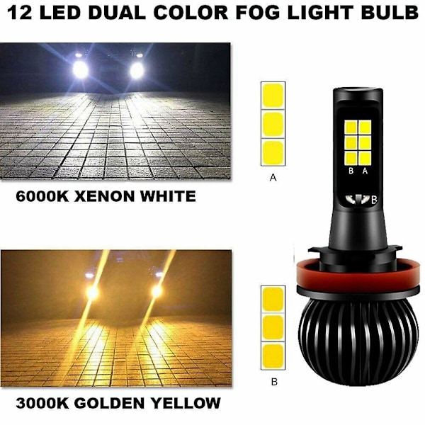 2X H8 H11 Dubbla Färger Switchback Vit Amber LED COB Dimljuslampor 160W 2600LM {Db}