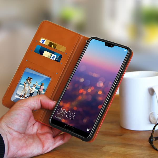 Læder Folio Etui til Huawei P20 Pro, Video Stand Ægte Læder [DB] Red