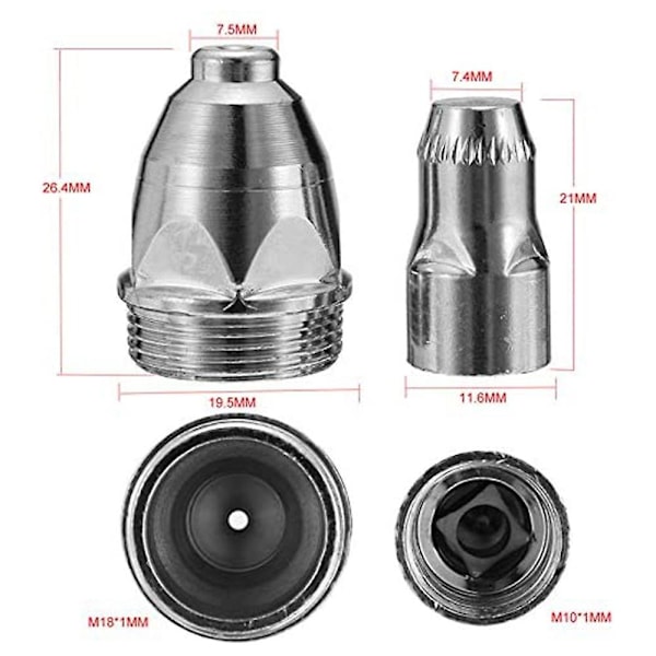 P80 Plasma Elektrodspets Munstycke 1.5 100Amp Plasmaskärbrännare Förbrukningsmaterial Tillbehör 35st db Silver