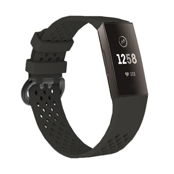 Se på armbåndet til Fitbit Charge 3/4 - Rundt hull - Smart armbånd - Mykt silikon - Håndleddsstropp - Jikaix Black