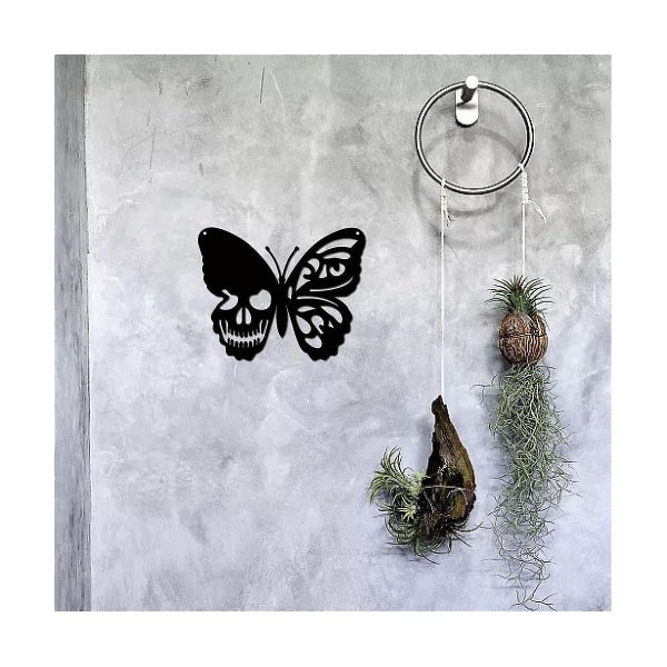 Skull Butterfly Metal Wall Art Dekoration Vægophæng Plaketter Ornament Jern Væg Skulptur Skilt Til Ind