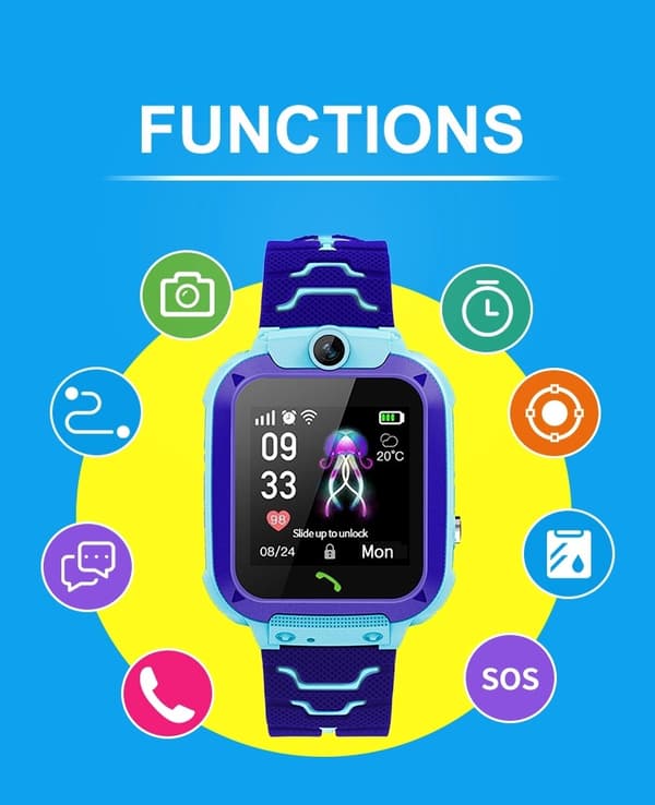 Q12 Barn Smart Klocka Sos Klocka Vattentät Ip67 Barn Present för IOS Android, Blå