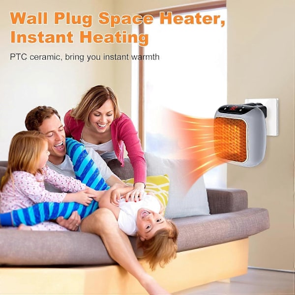 Portabel Värmare, 800W Keramisk Plug-in Värmare, Elektrisk Fläktvärmare med Fjärrkontroll, 12H Timer, LED-Display, 2 Värmelägen Db