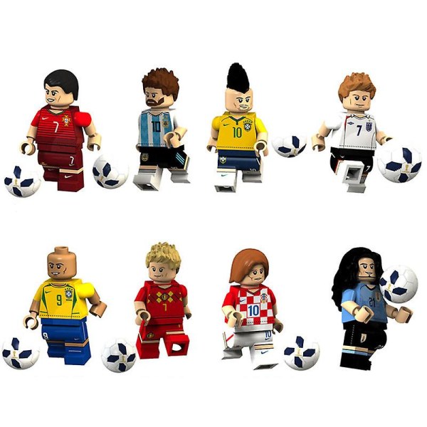 8 stk fodboldstjernefigur Messi Beckham Ronaldo samlende byggeklods minifigur legetøj