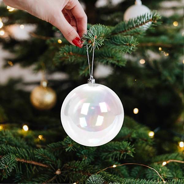 18 st Iridescent Julgranskulor DIY-pyssel Halloween-gryta Pot Bubble Plastkula Ornament för Julgran Födelsedag Bröllop [DB] White