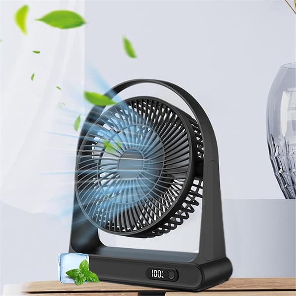 Lille skrivebordsventilator med USB, kontorventilator, mini bærbar genopladelig digital display-ventilator, DB White