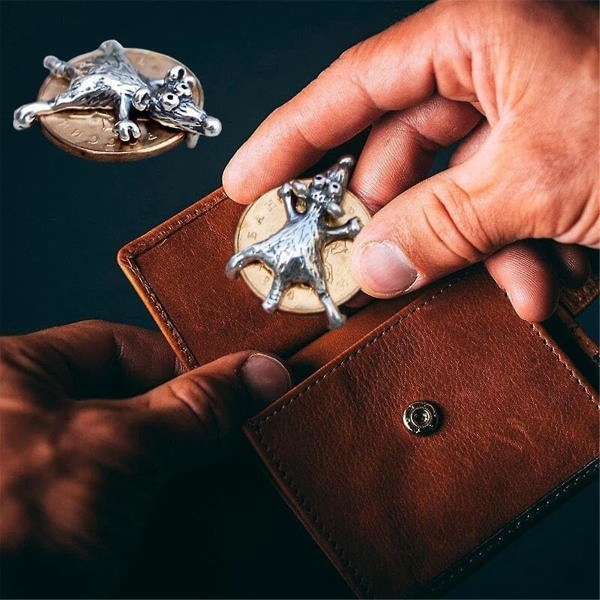 1 stk museamulet Beskyt din rigdom, søde penge-amuletmus i mønter, musemønt-amulet som gave
