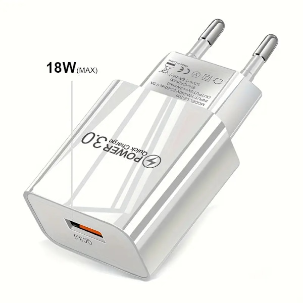 18W QC3.0 Snabbladdare USB EU Väggladdare Mobiltelefonladdare För Xiaomi POCO X3 NFC M3 10T Lite 10 9 Redmi 9 Note 9 8 Pro Typ C Laddare [DB] white