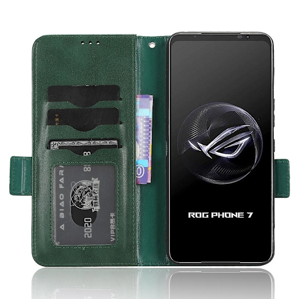 För Asus ROG Phone 7 5G Mobiltelefon Plånboksfodral PU Läder Präglat Triangel Ställ Skydd [DB] Green