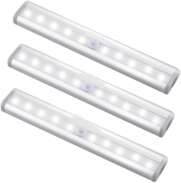 Rörelsesensor Ljuslist, (10 Led, 3 Pack) Garderob Trådlös Lampa