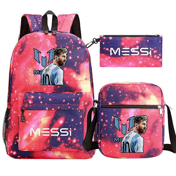 Nya Messi-ryggsäckar 3 st fotbollsstjärnor Printe Lättvikt Enkla Laptop Skolväska Junior-senior Gymnasieelever Mochilas DB Auburn