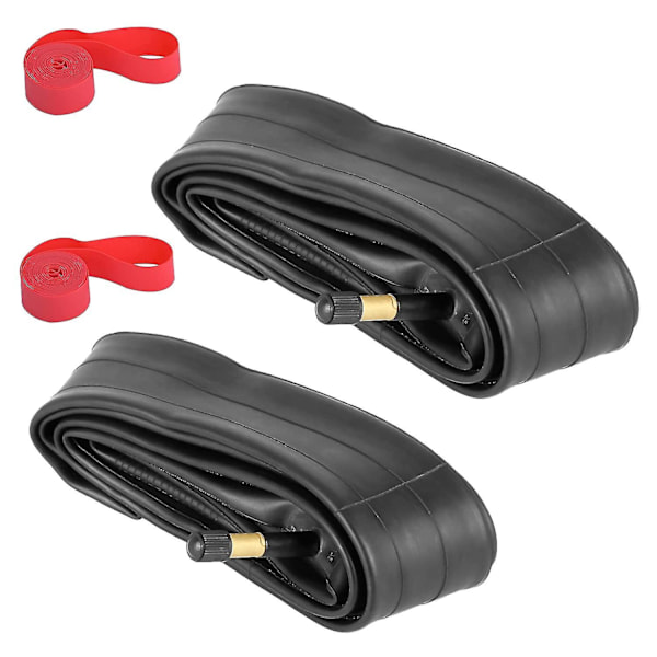 2-pack 700x35-43c Cykel Innerslang Med 2 Fälgband Ventil Gummi Cykeldäckslang För 700c Landsvägscykel [db] Blackred