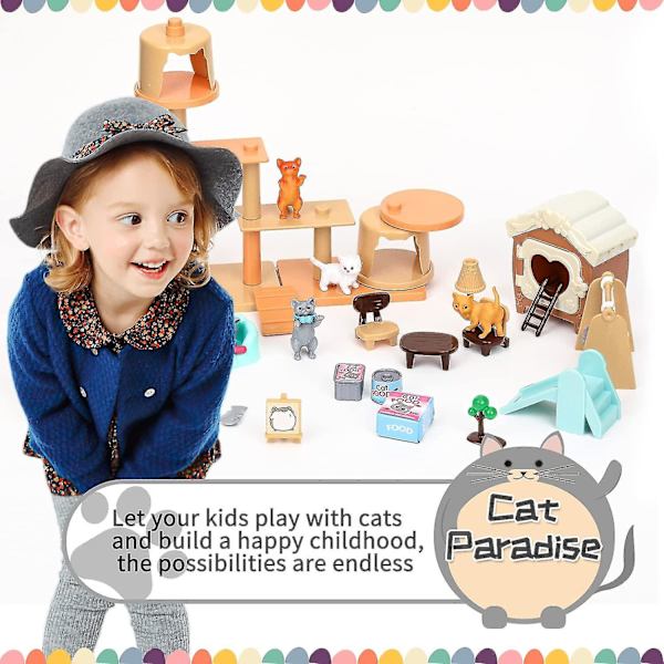 Pet Pretend Play Toys 43 Pcs Kattefigurer Playset Legetøj Realistisk Detaljeret Plejecenter Ty Db Cat