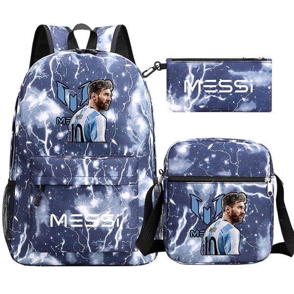 Nya Messi Ryggsäckar 3 st Fotbollsstjärnor Printe Lättvikt Enkla Laptop Skolväska Junior-senior Gymnasieelever Mochilas DB Blue