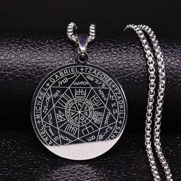 Seven Archangels Amulett Halsband i rostfritt stål Män Seal Of Solomon Talisman Halsband Skydd Smycken Halsband Hombre_lldxm Db E 60cm BOX GD